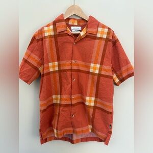 Urban Outfitters Seersucker Orange Plaid Button Up Short Sleeve Shirt Size M